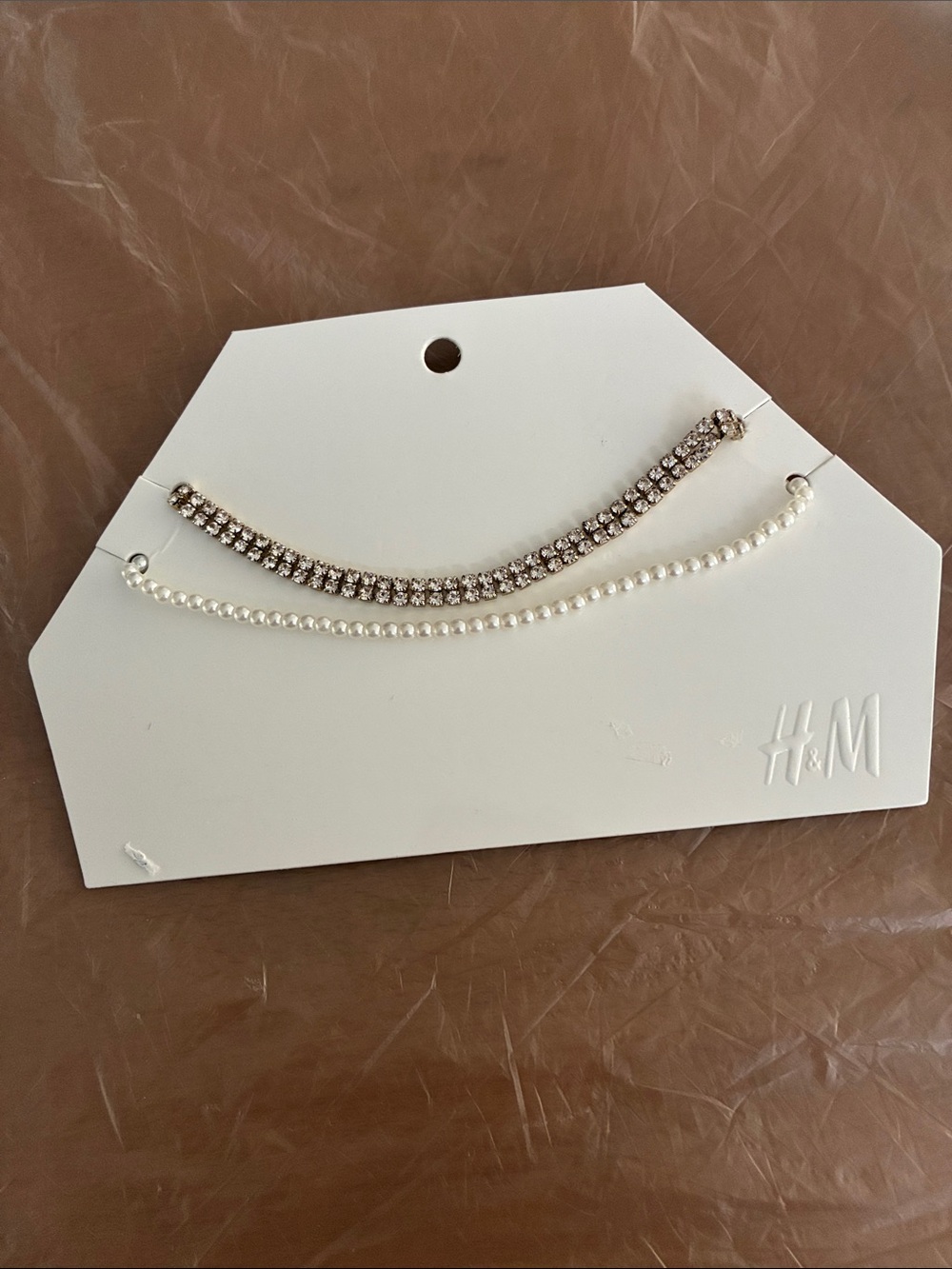 H&M Pearl and Rhinestone Layered Necklace Set - White and Silver
